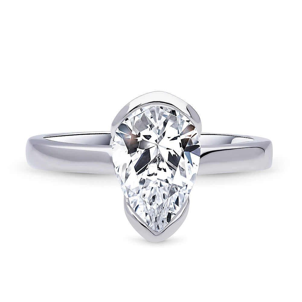 Solitaire 1.8ct Bezel Pear CZ Ring in Sterling Silver, 1 of 11