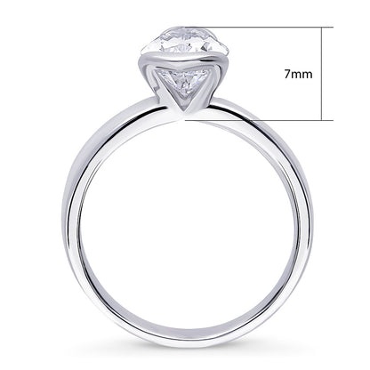 Solitaire 1.8ct Bezel Pear CZ Ring in Sterling Silver