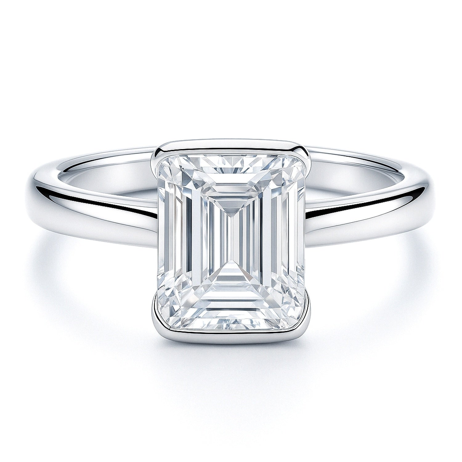 Solitaire 2.6ct Bezel Emerald Cut CZ Ring in Sterling Silver, 1 of 10