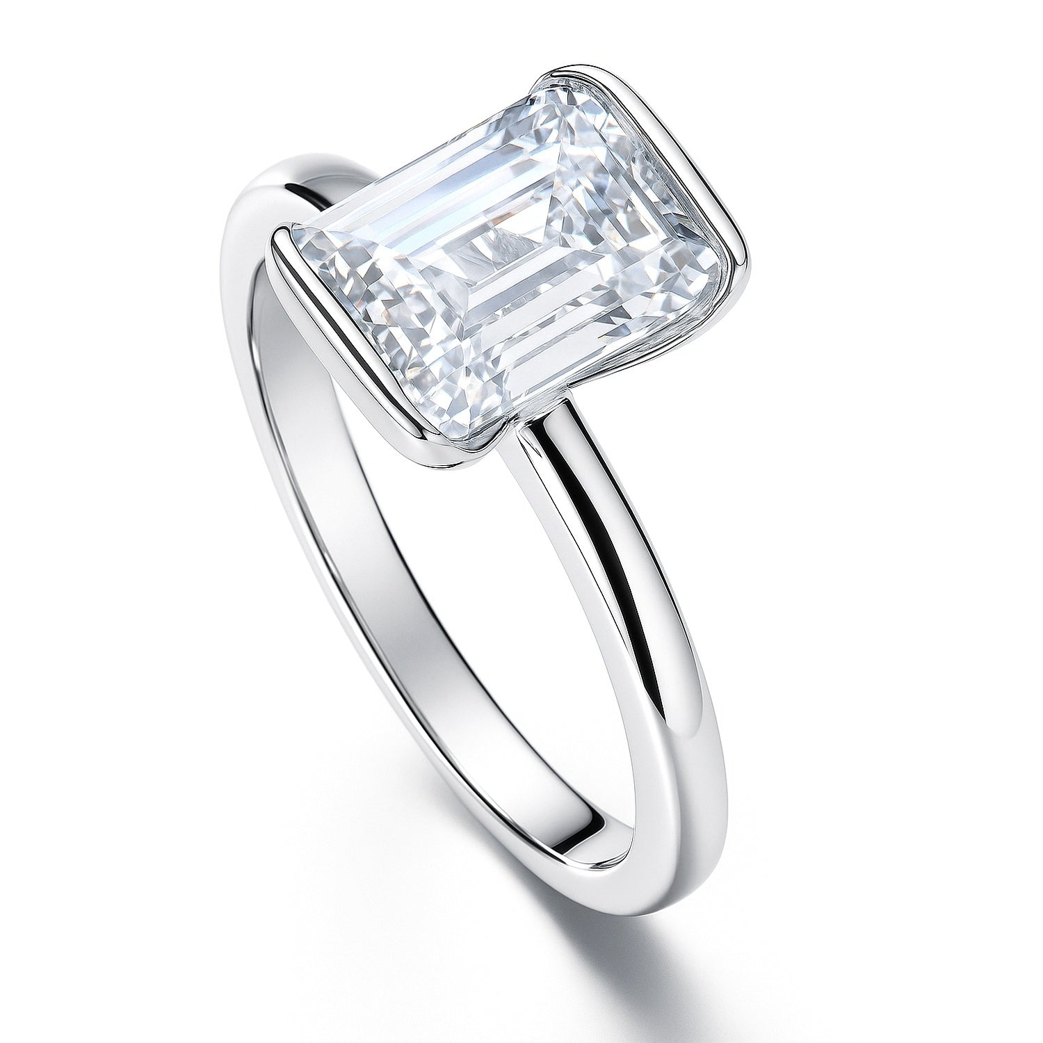 Solitaire 2.6ct Bezel Emerald Cut CZ Ring in Sterling Silver, 4 of 10