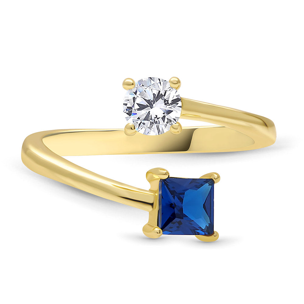 Bypass Blue CZ Ring in Gold Flashed Sterling Silver