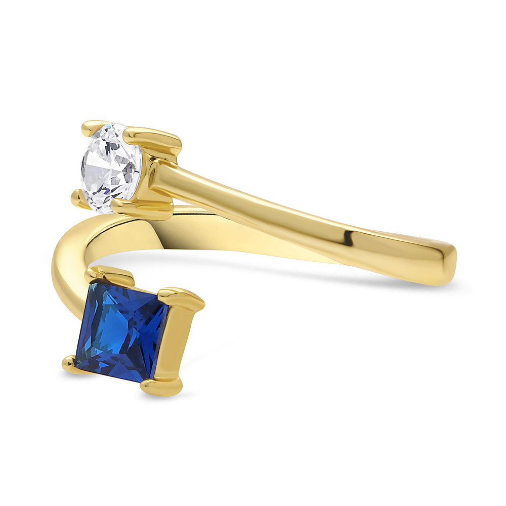 Bypass Blue CZ Ring in Gold Flashed Sterling Silver
