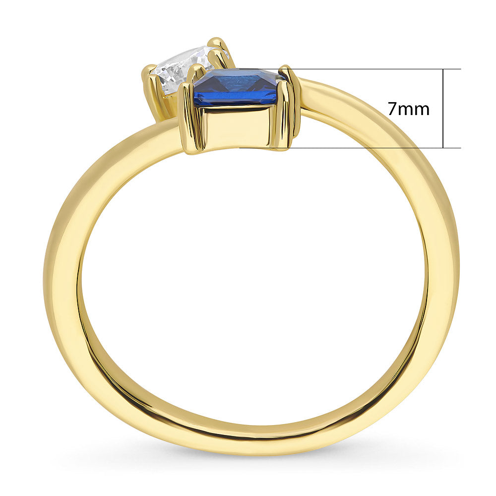 Alternate view of Bypass Blue CZ Ring in Gold Flashed Sterling Silver, 8 of 12