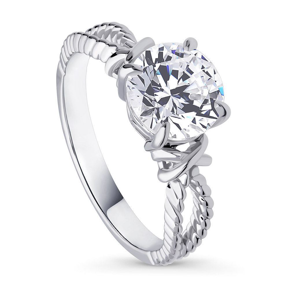 Front view of Cable Woven Solitaire 2ct CZ Ring in Sterling Silver, 4 of 12