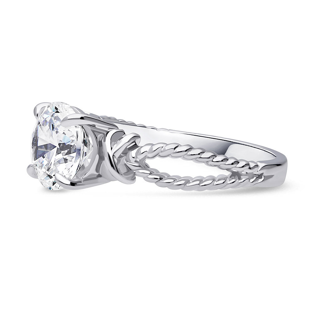 Angle view of Cable Woven Solitaire 2ct CZ Ring in Sterling Silver, 5 of 12
