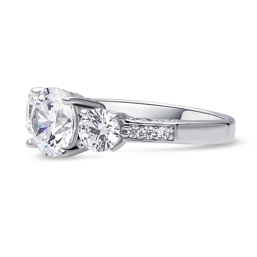 Angle view of 3-Stone 2ct CZ Ring in Sterling Silver, 5 of 10