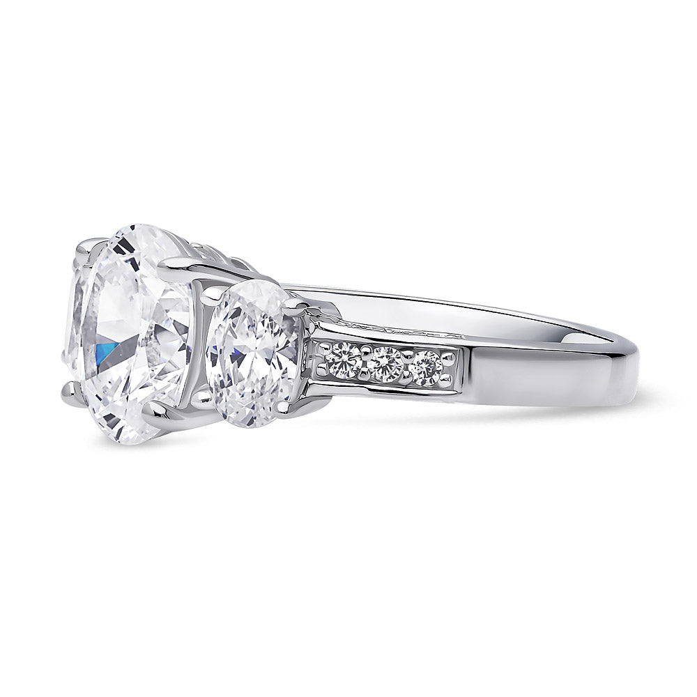 Angle view of 3-Stone 1.8ct Oval CZ Ring in Sterling Silver, 5 of 9