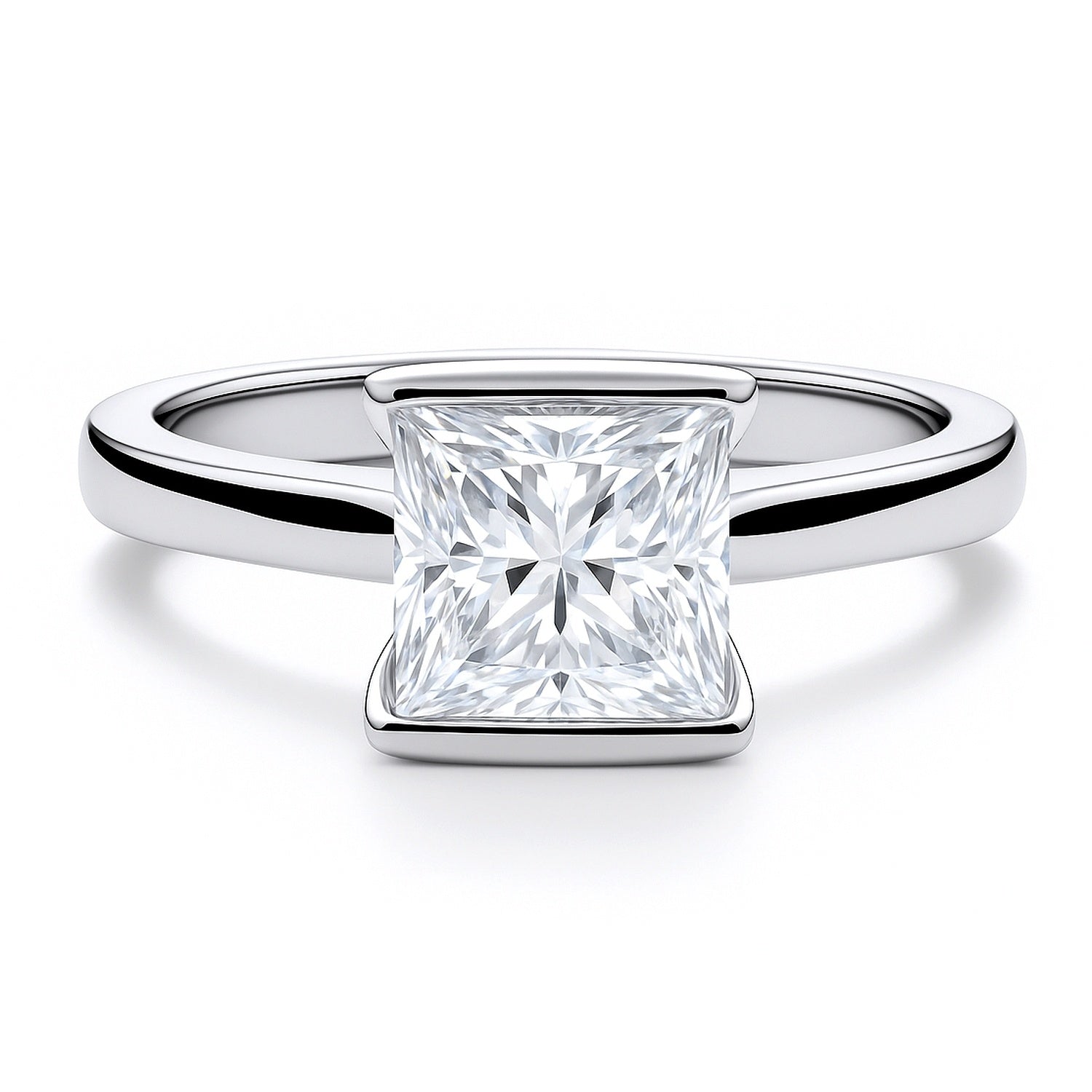 Solitaire 2ct Bezel Princess CZ Ring in Sterling Silver, 1 of 9