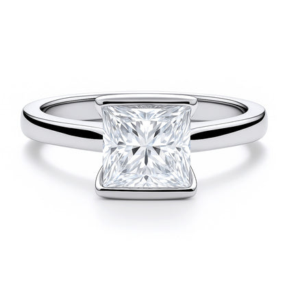 Solitaire 2ct Bezel Princess CZ Ring in Sterling Silver