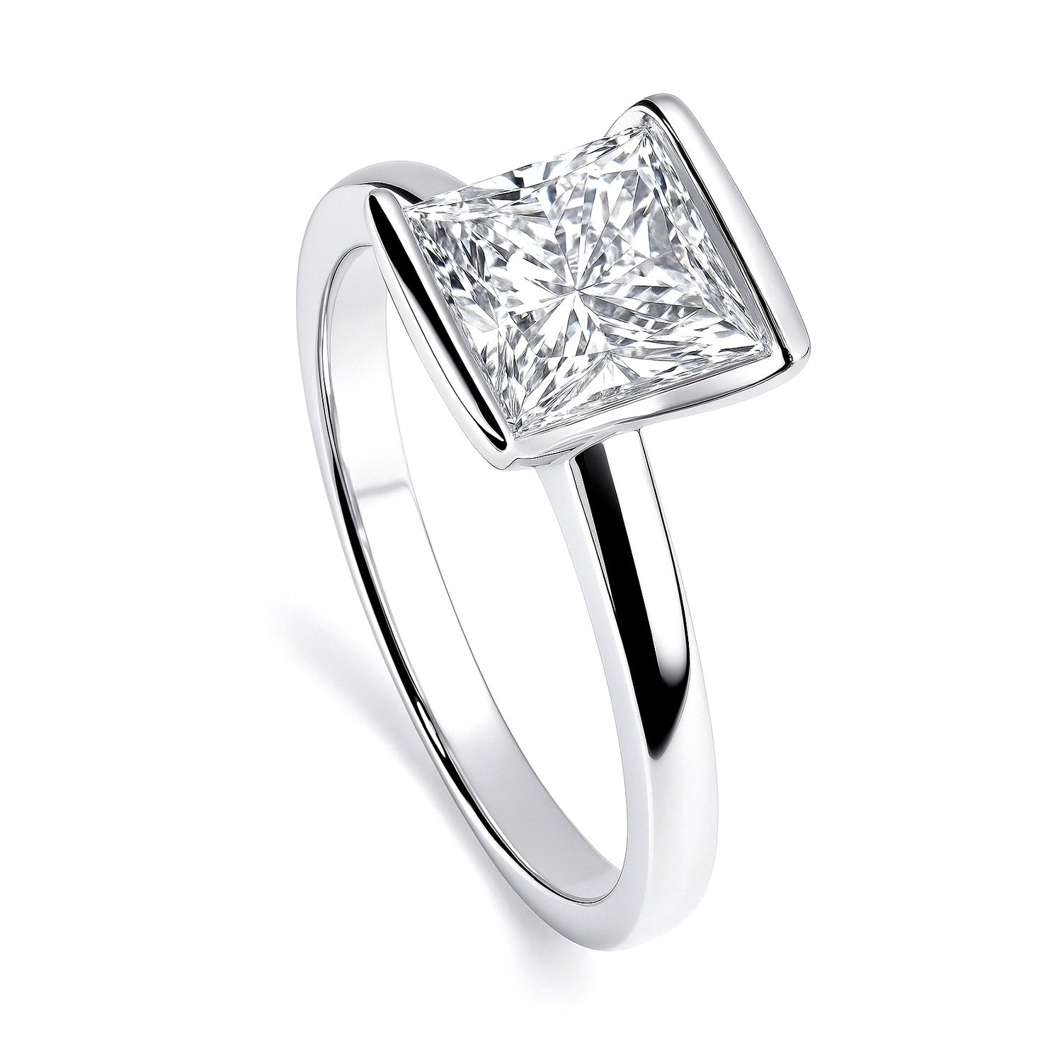 Solitaire 2ct Bezel Princess CZ Ring in Sterling Silver, 4 of 9
