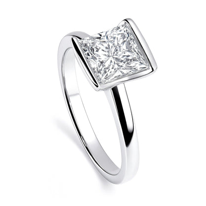 Solitaire 2ct Bezel Princess CZ Ring in Sterling Silver