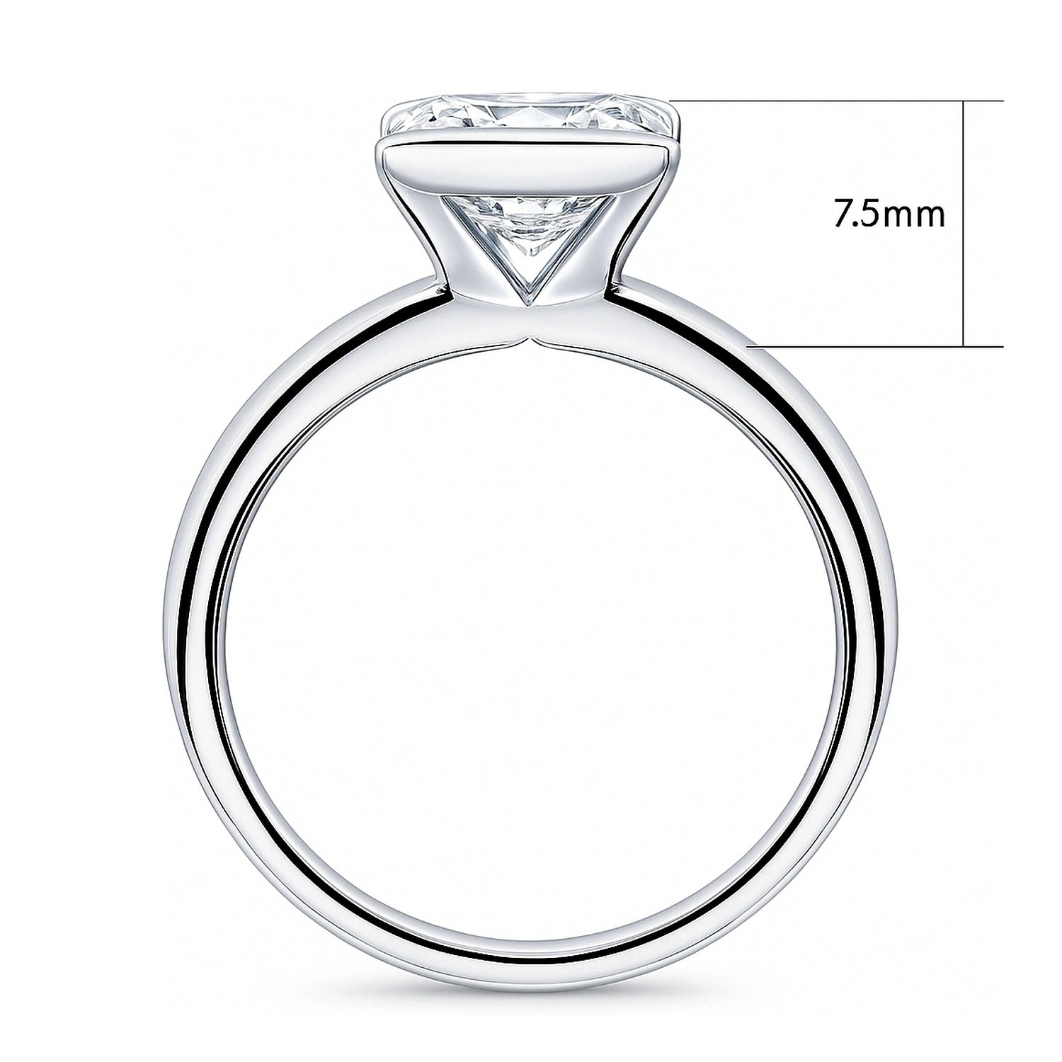 Solitaire 2ct Bezel Princess CZ Ring in Sterling Silver