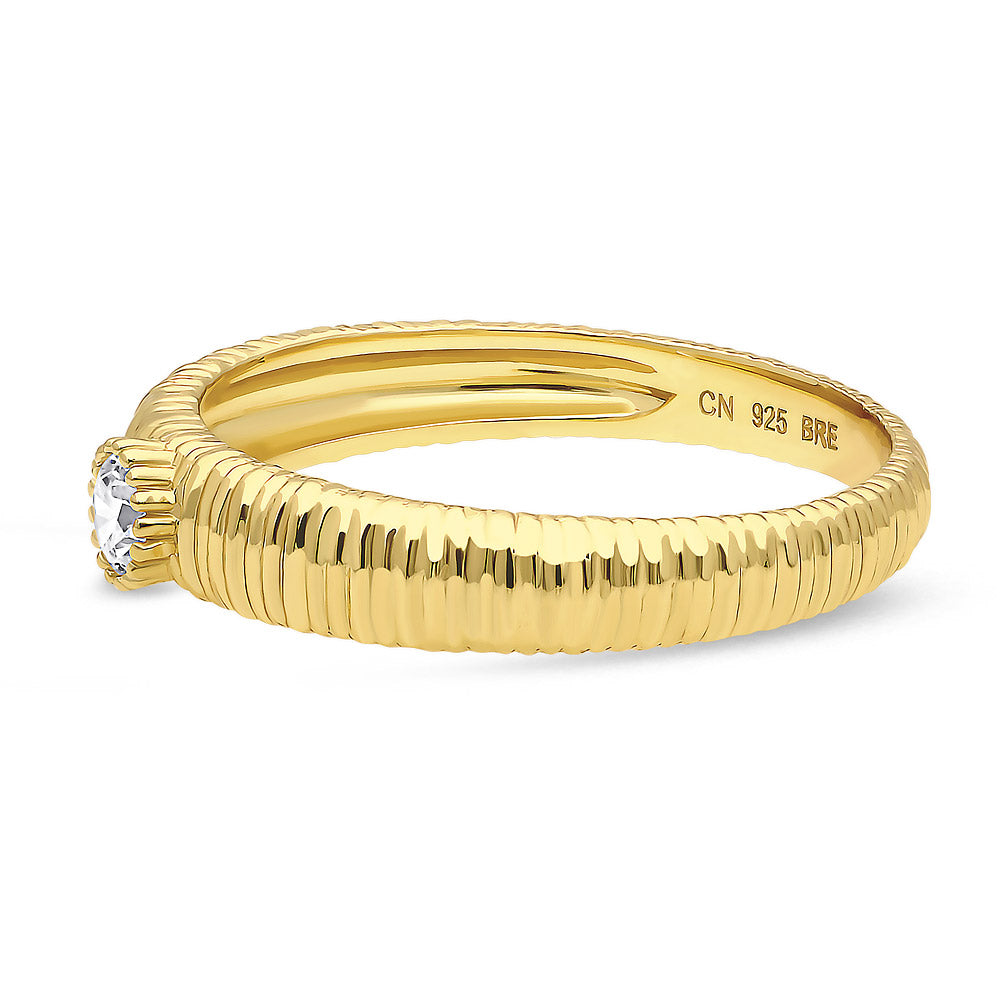 Angle view of Solitaire Bezel CZ Ring in Gold Flashed Sterling Silver, 5 of 9