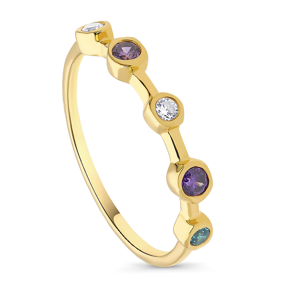 ロベールクレジュリー　美品　レアデザイン　ストライプ　ラメ　ドット　EU38.5 Gold Flashed Sterling Silver 5-Stone Cubic Zirconia CZ Band
