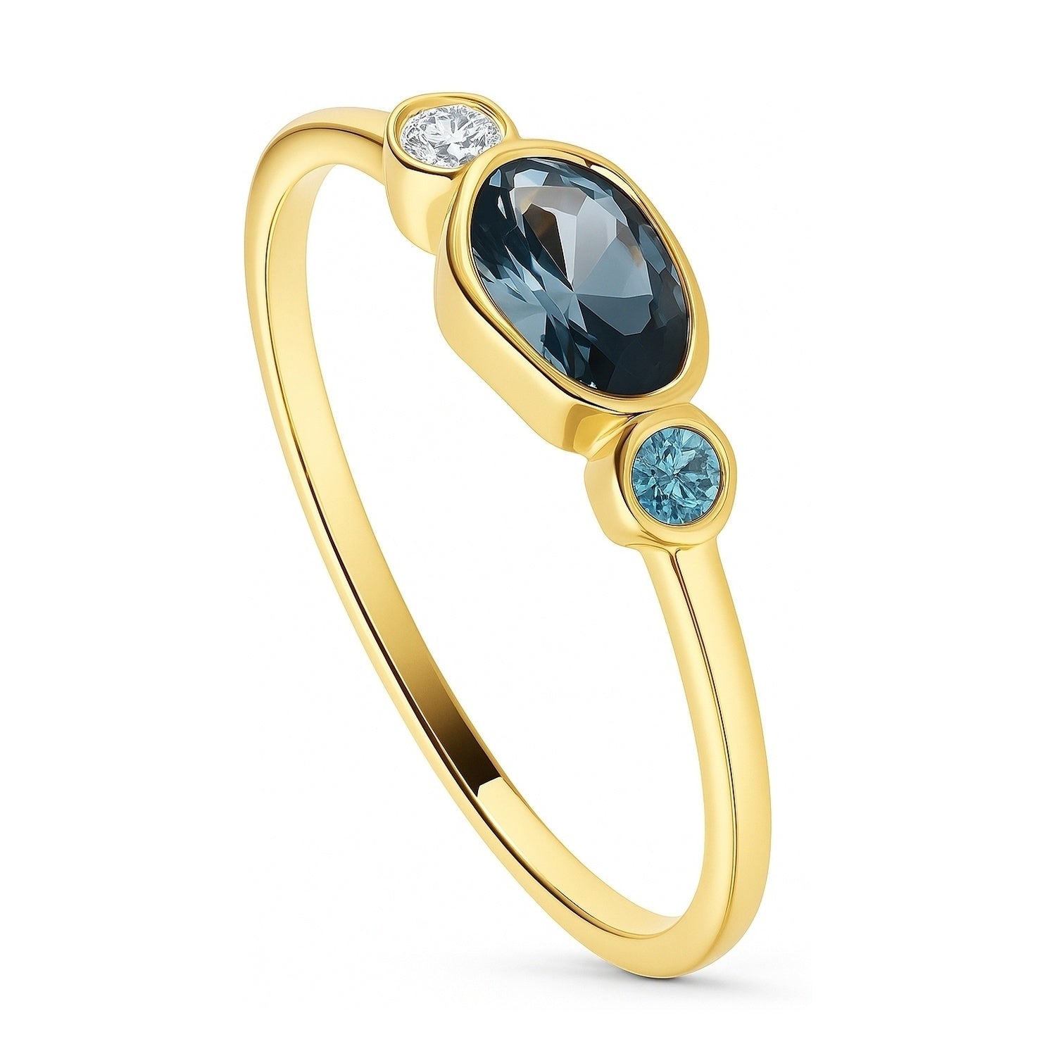 East-West 3-Stone Blue CZ Ring in Gold Flashed Sterling Silver, 4 of 8