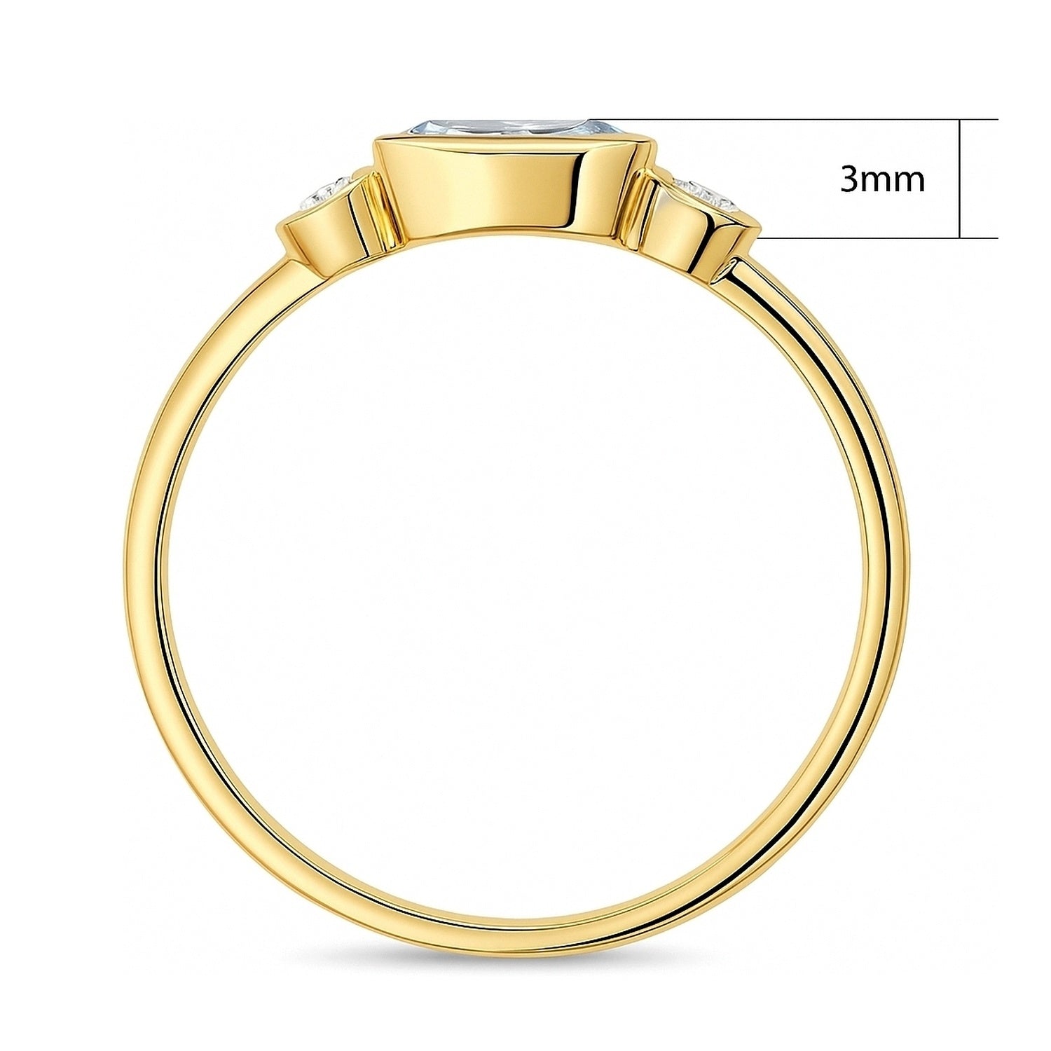 East-West 3-Stone Blue CZ Ring in Gold Flashed Sterling Silver