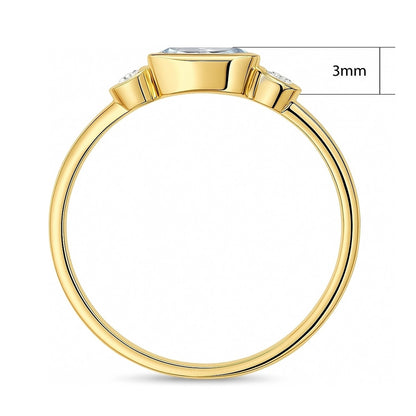 East-West 3-Stone Blue CZ Ring in Gold Flashed Sterling Silver