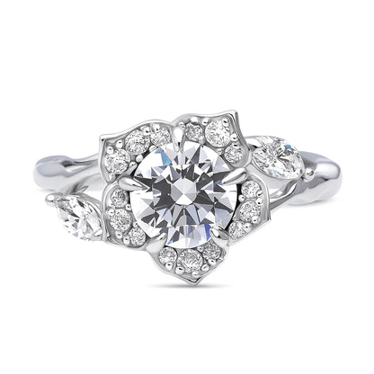 Flower Halo CZ Ring in Sterling Silver