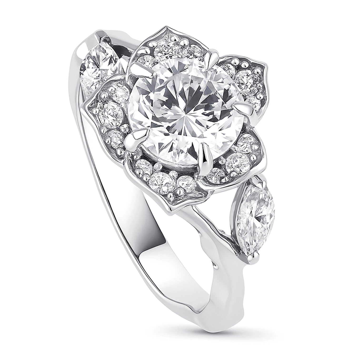 Sterling Silver Flower Halo Cubic Zirconia Engagement Ring – BERRICLE