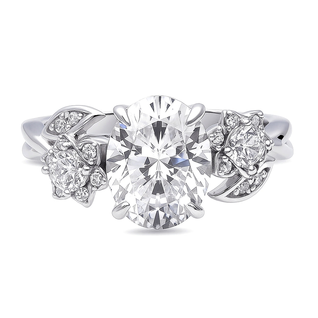 Flower 3-Stone 2.5ct CZ Ring in Sterling Silver