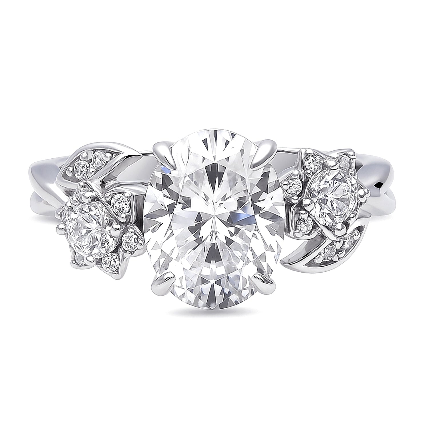 Flower 3-Stone 2.5ct CZ Ring in Sterling Silver, 1 of 6