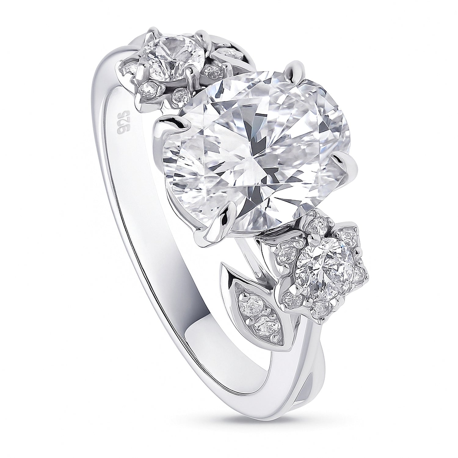 Flower 3-Stone 2.5ct CZ Ring in Sterling Silver