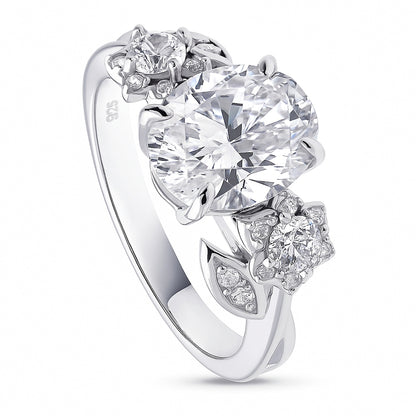 Flower 3-Stone 2.5ct CZ Ring in Sterling Silver