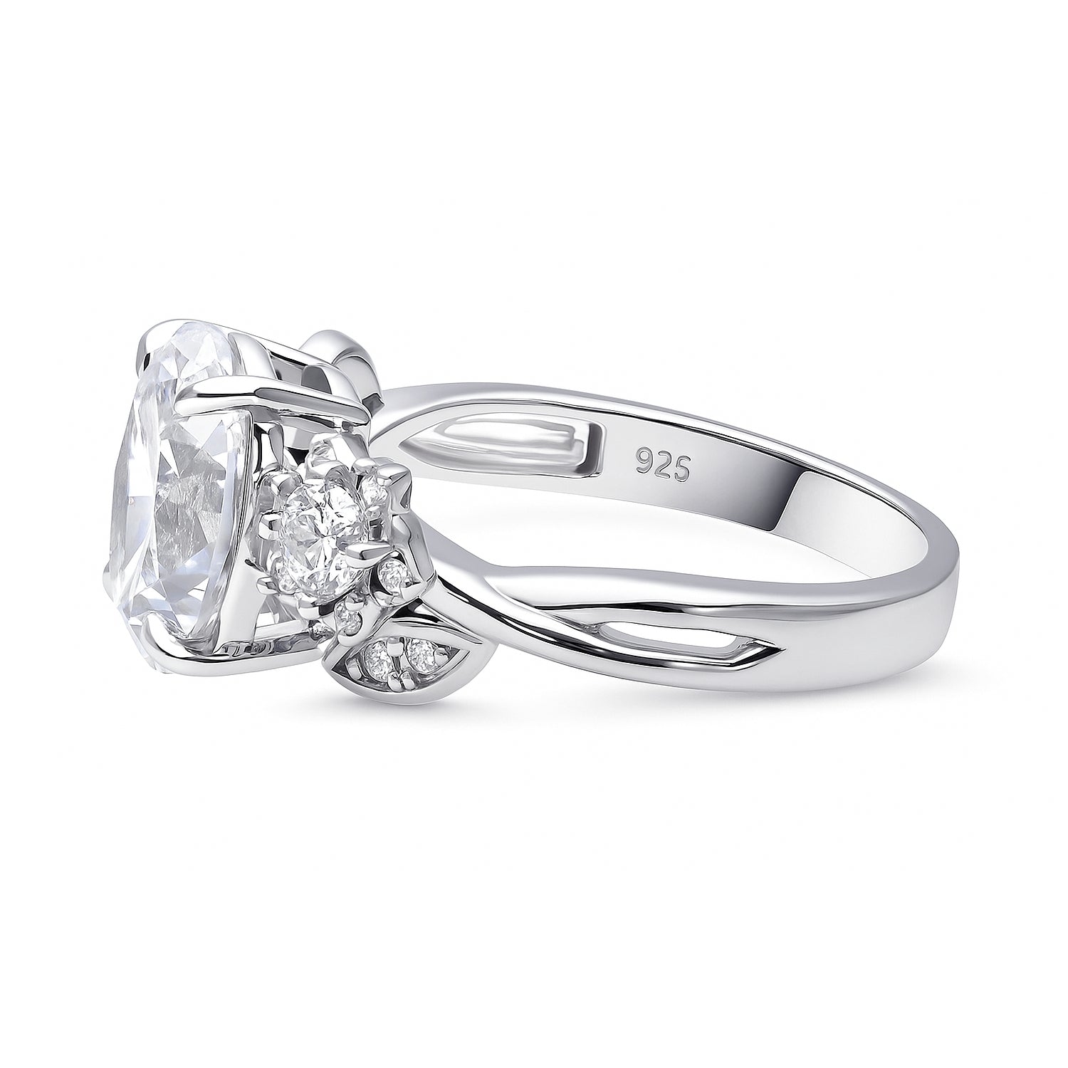 Flower 3-Stone 2.5ct CZ Ring in Sterling Silver
