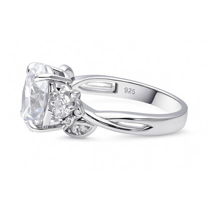 Flower 3-Stone 2.5ct CZ Ring in Sterling Silver
