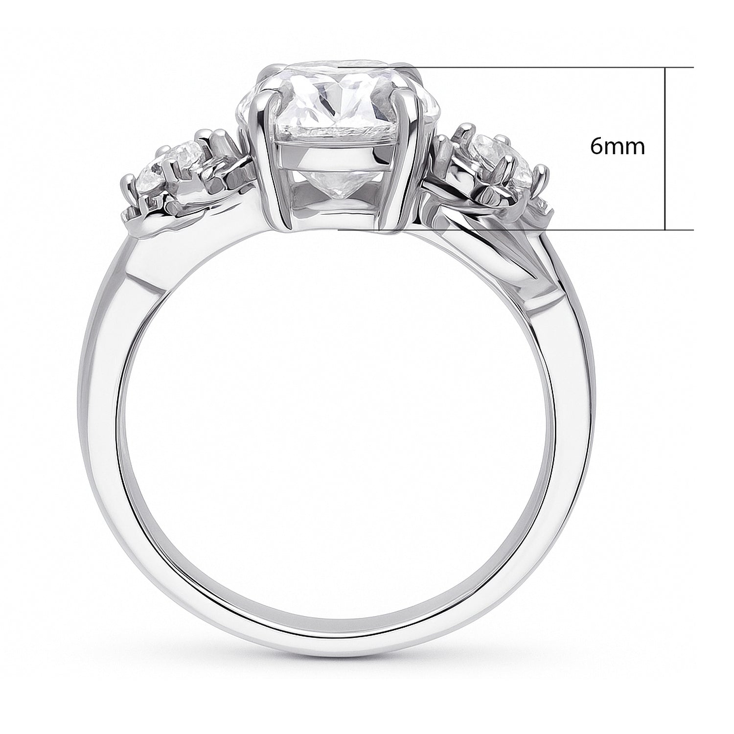 Flower 3-Stone 2.5ct CZ Ring in Sterling Silver, 5 of 6