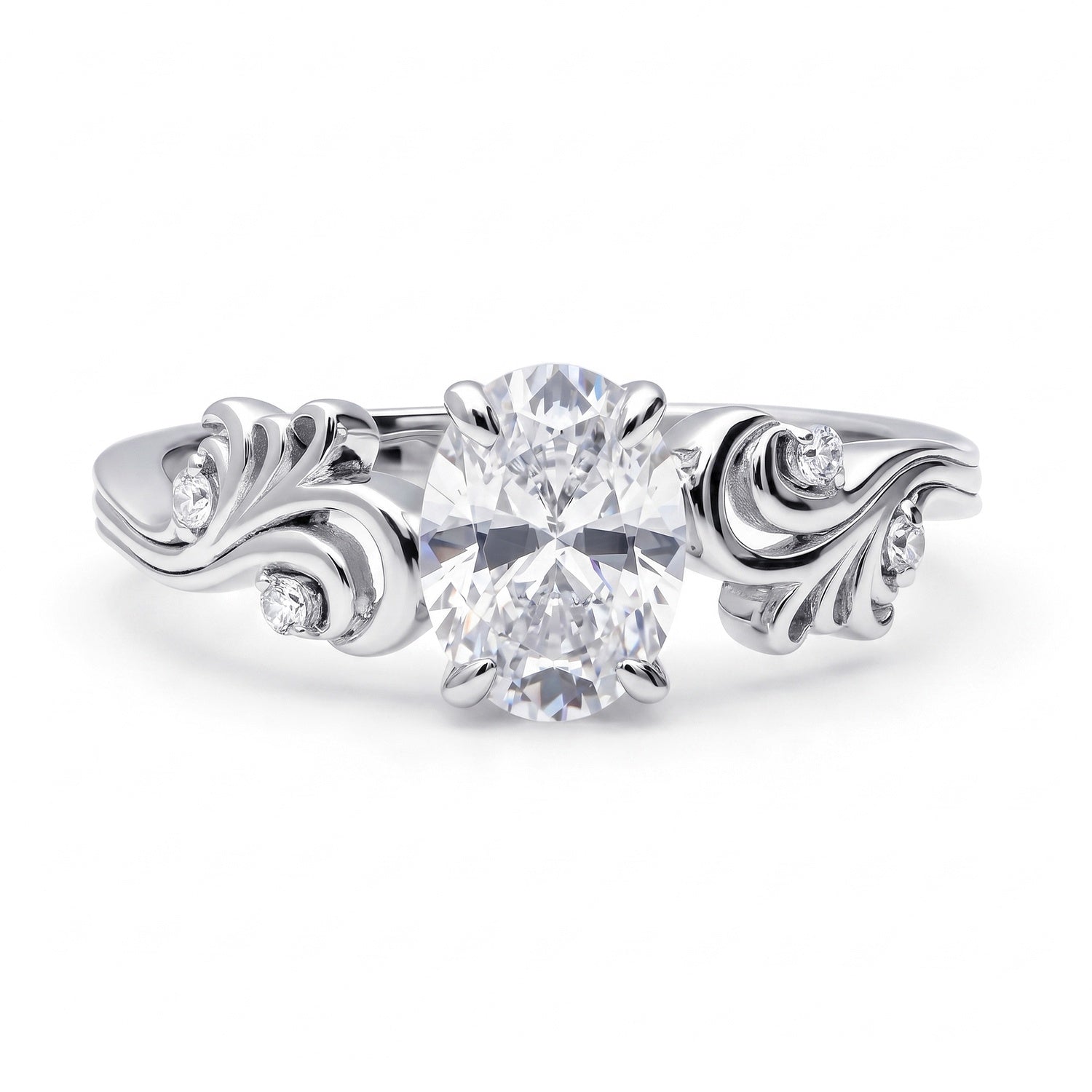 Solitaire Filigree Flower 1.2ct Oval CZ Ring in Sterling Silver, 1 of 7