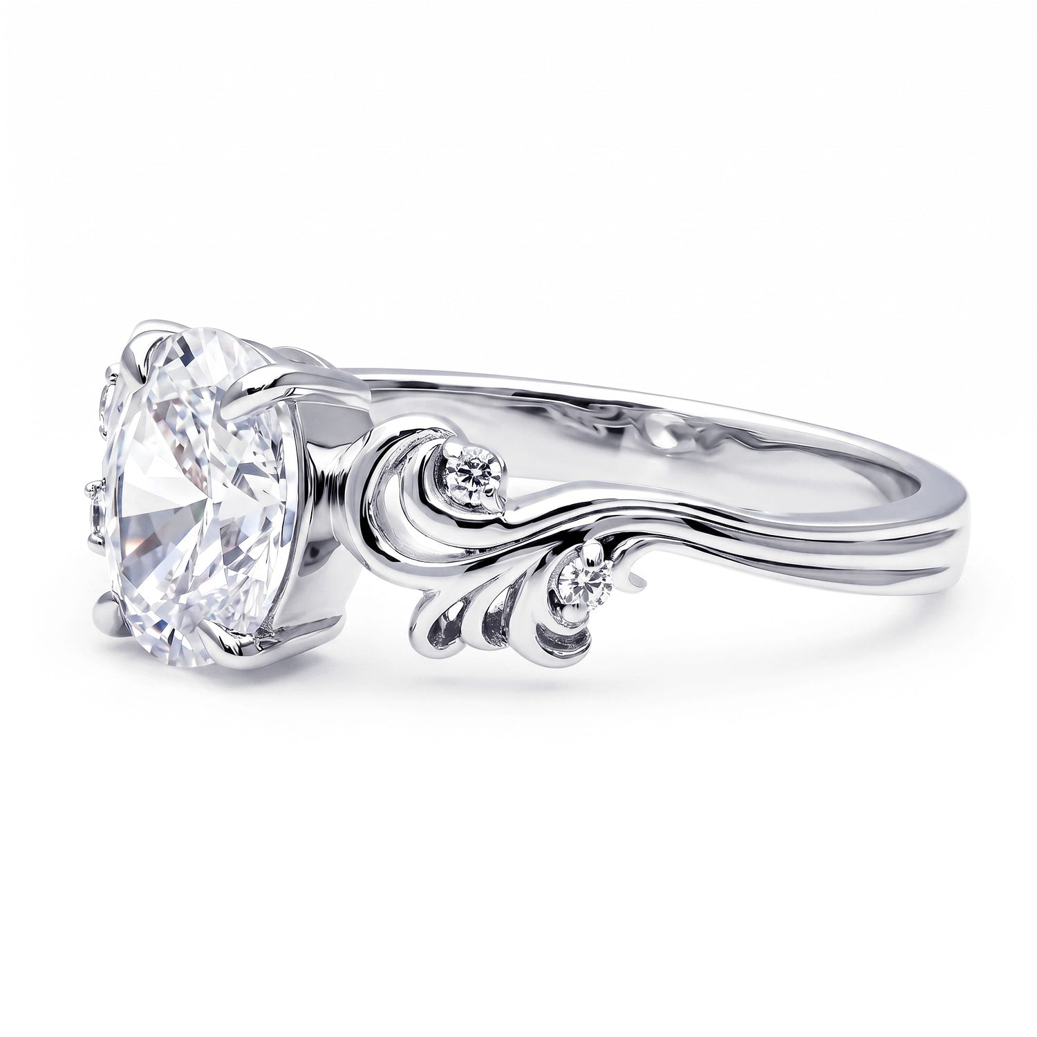 Solitaire Filigree Flower 1.2ct Oval CZ Ring in Sterling Silver