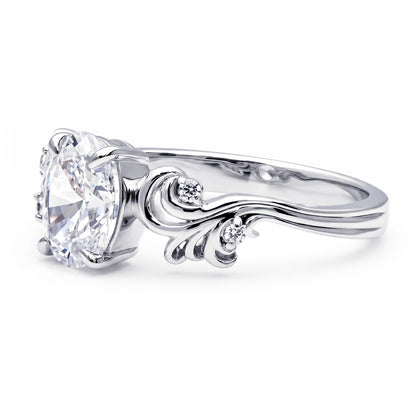 Solitaire Filigree Flower 1.2ct Oval CZ Ring in Sterling Silver