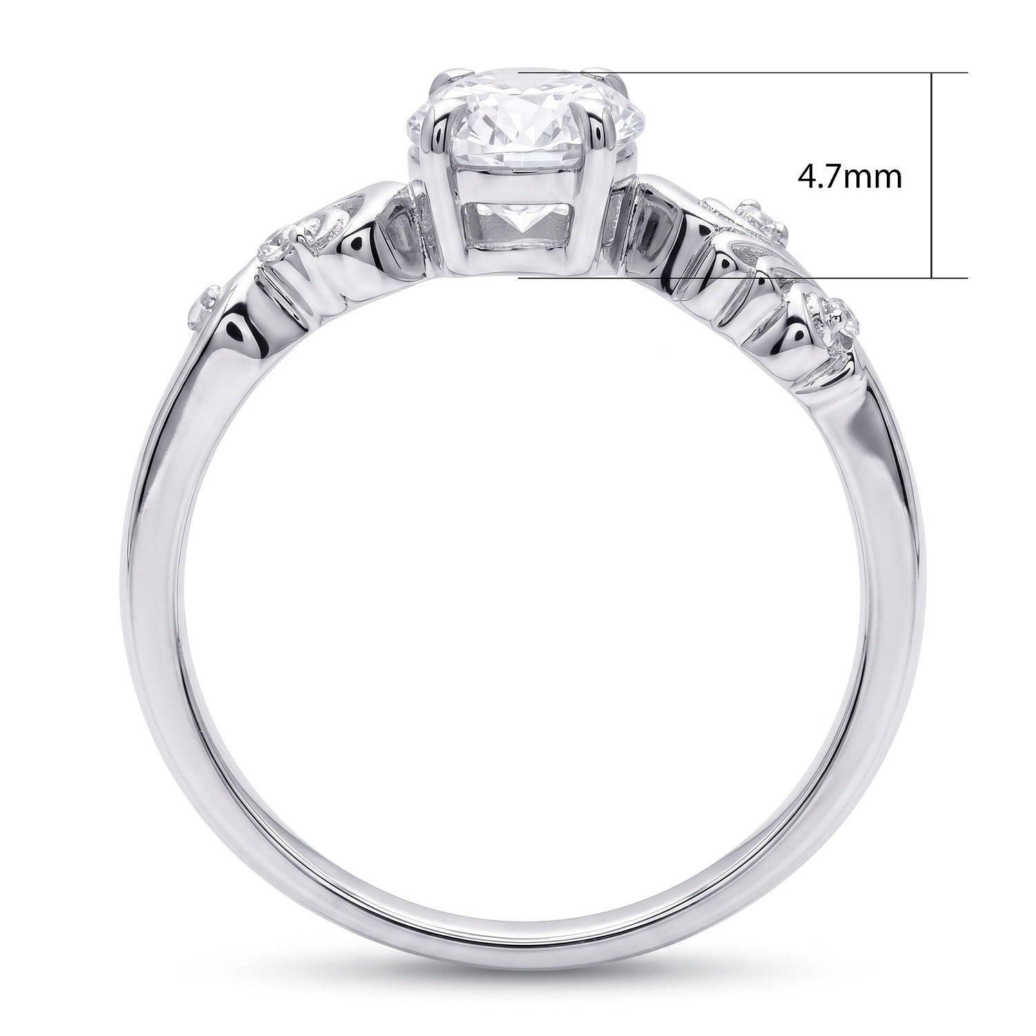 Solitaire Filigree Flower 1.2ct Oval CZ Ring in Sterling Silver, 6 of 7