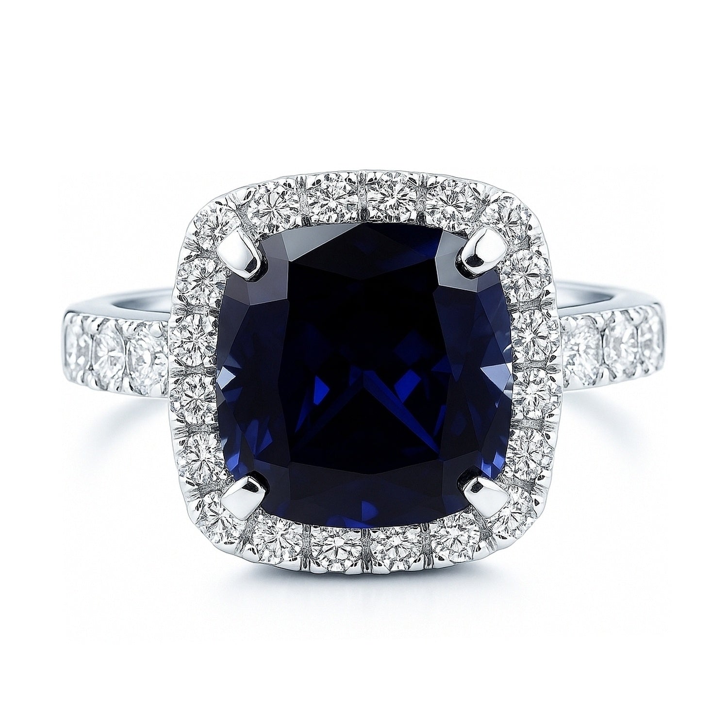 Halo Sapphire-Blue Cushion CZ Ring in Sterling Silver, 1 of 8