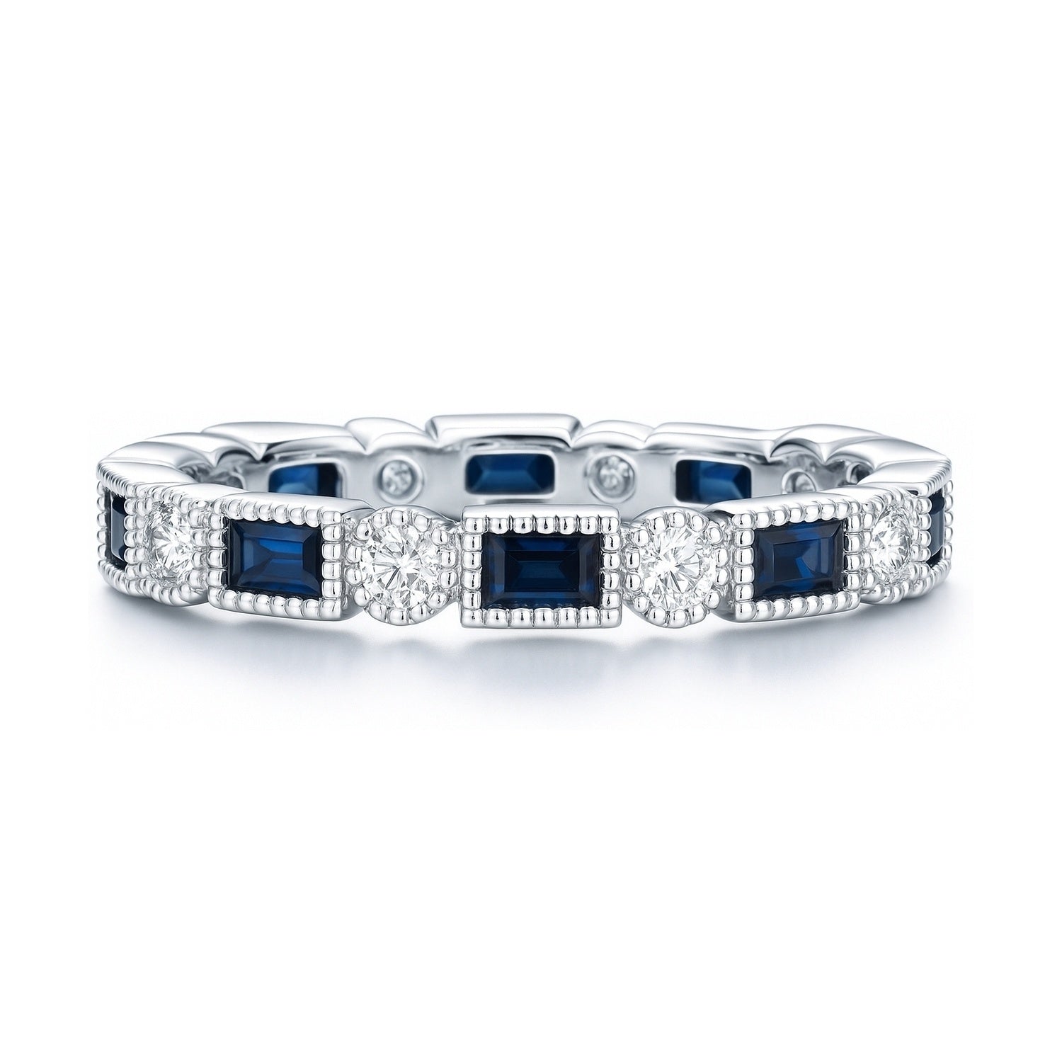 Art Deco Sapphire-Blue Bezel CZ Eternity Ring in Sterling Silver, 1 of 8