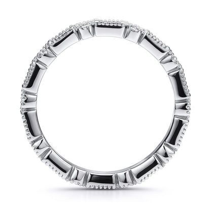 Art Deco Sapphire-Blue Bezel CZ Eternity Ring in Sterling Silver