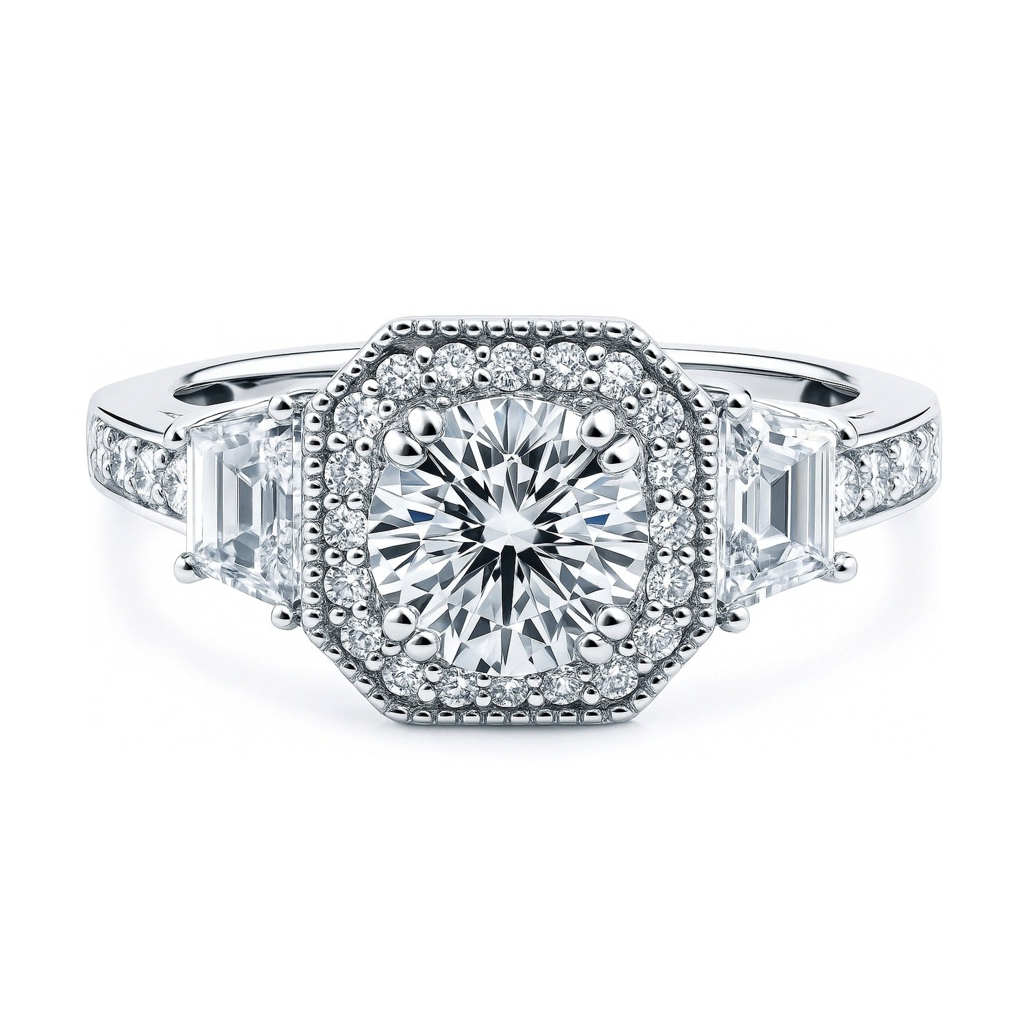Halo Art Deco CZ Ring in Sterling Silver, 1 of 11