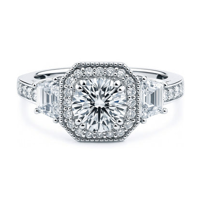Halo Art Deco CZ Ring in Sterling Silver