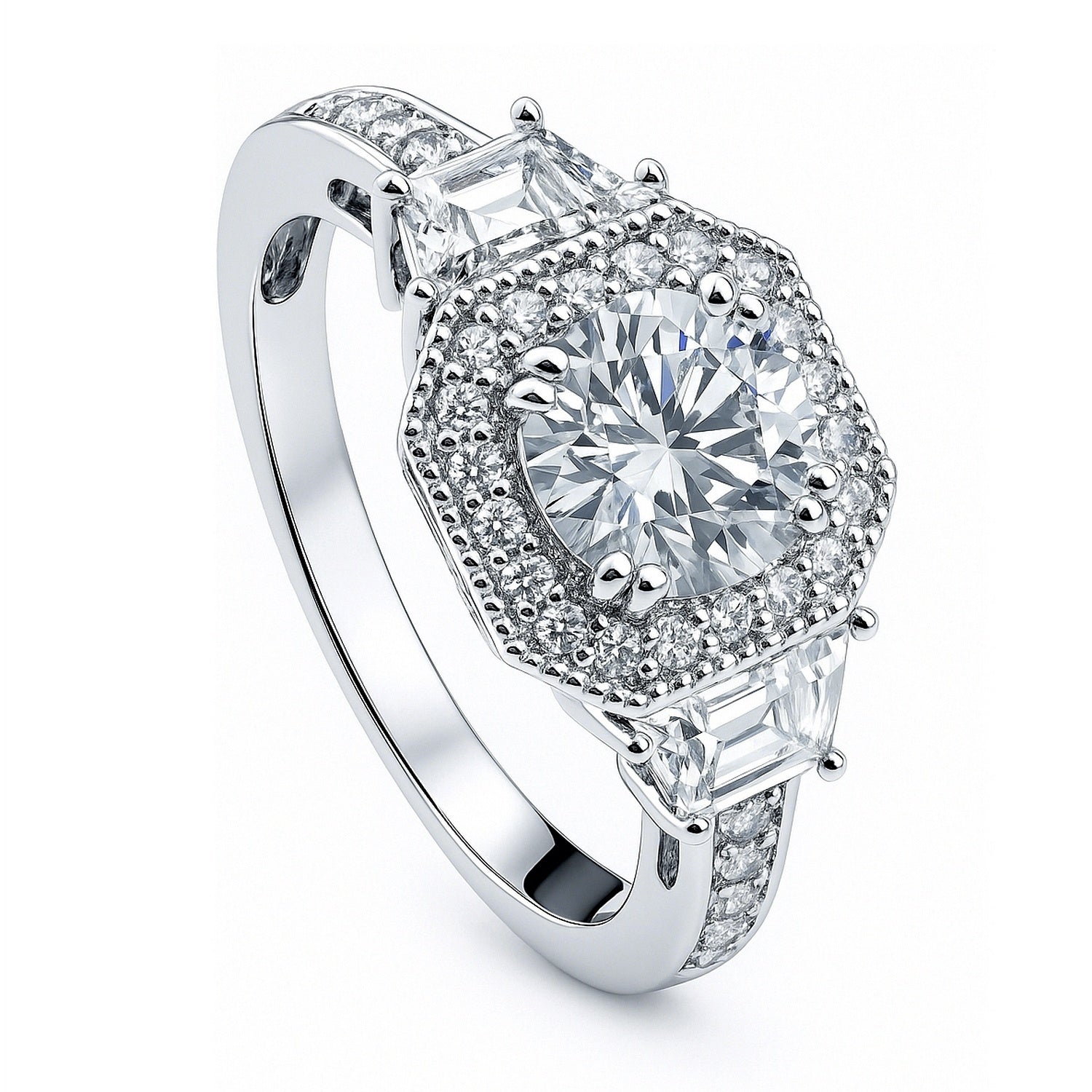 Halo Art Deco CZ Ring in Sterling Silver, 4 of 11