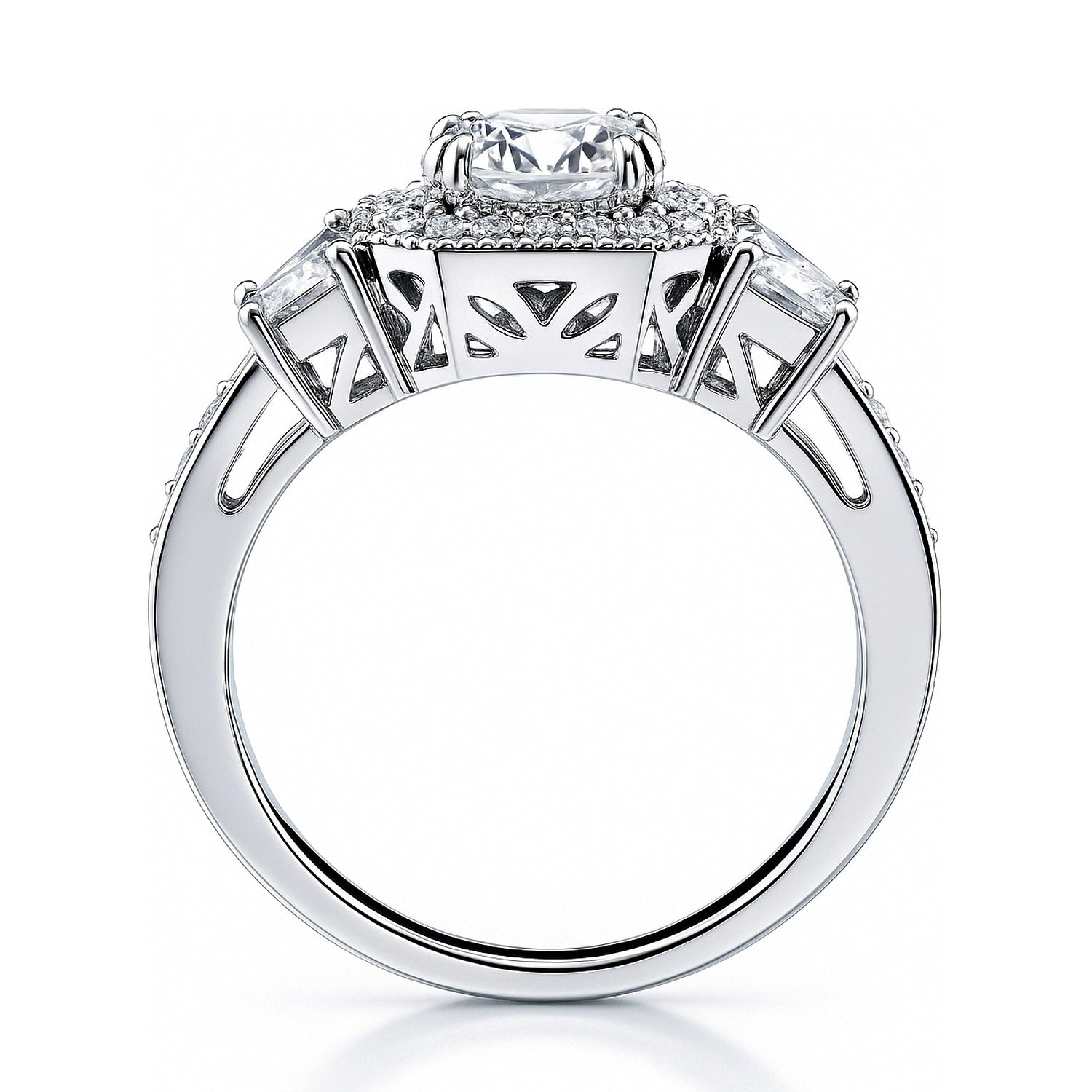 Halo Art Deco CZ Ring in Sterling Silver, 8 of 11