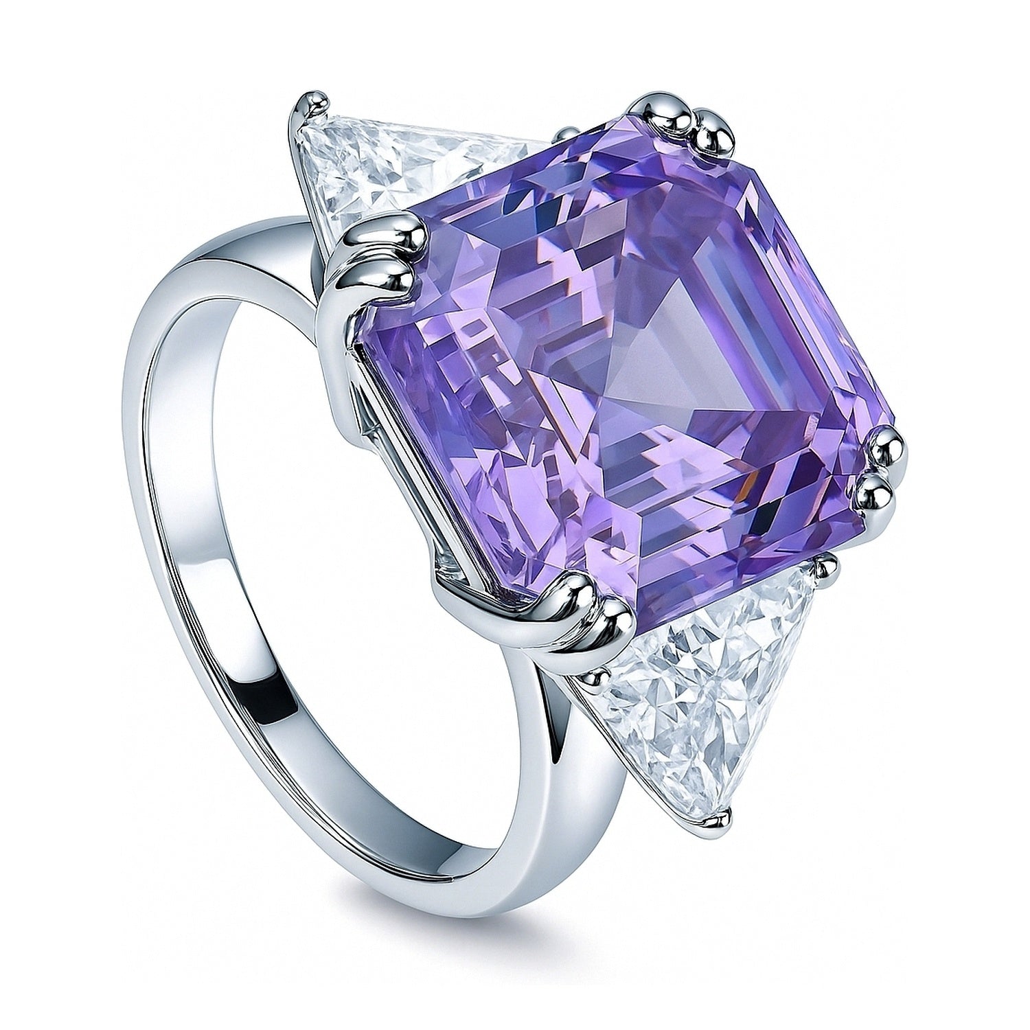 Sterling Silver 3-Stone Purple Asscher Cut CZ Cocktail Ring – BERRICLE