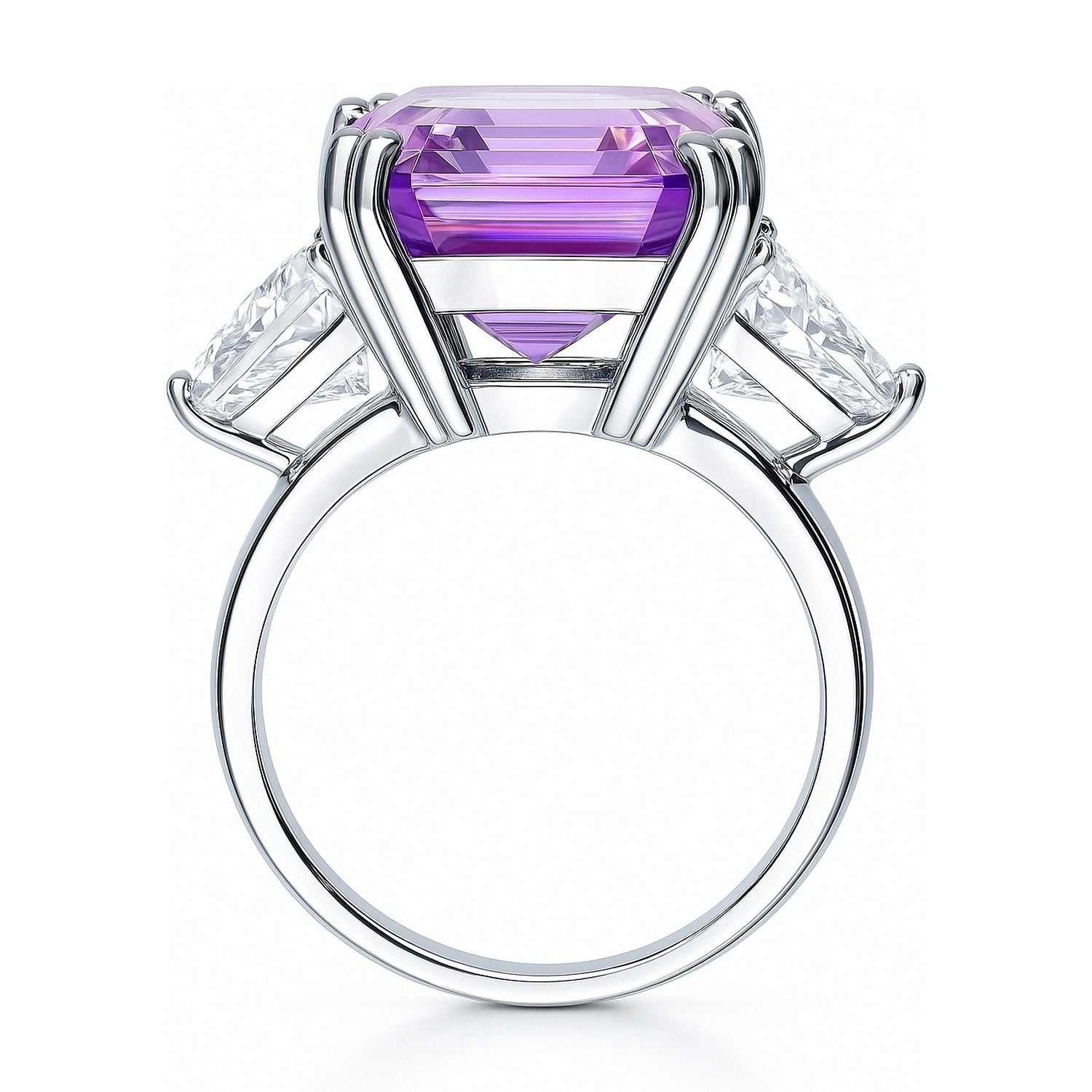 3-Stone 12.6ct Purple Asscher CZ Ring in Sterling Silver, 8 of 11