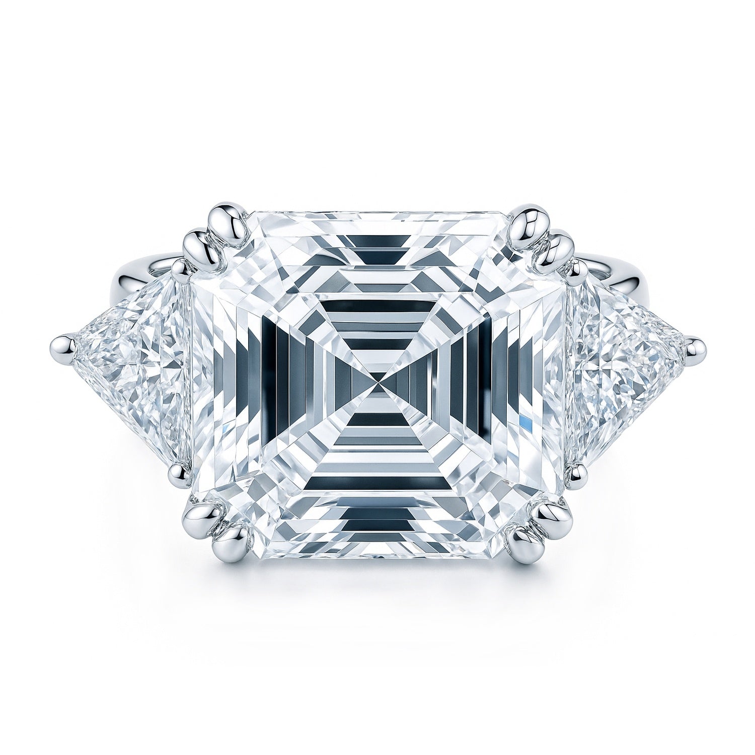 3-Stone 12.6ct Asscher CZ Ring in Sterling Silver, 1 of 13
