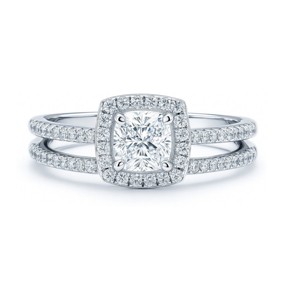 Halo Cushion CZ Ring Set in Sterling Silver