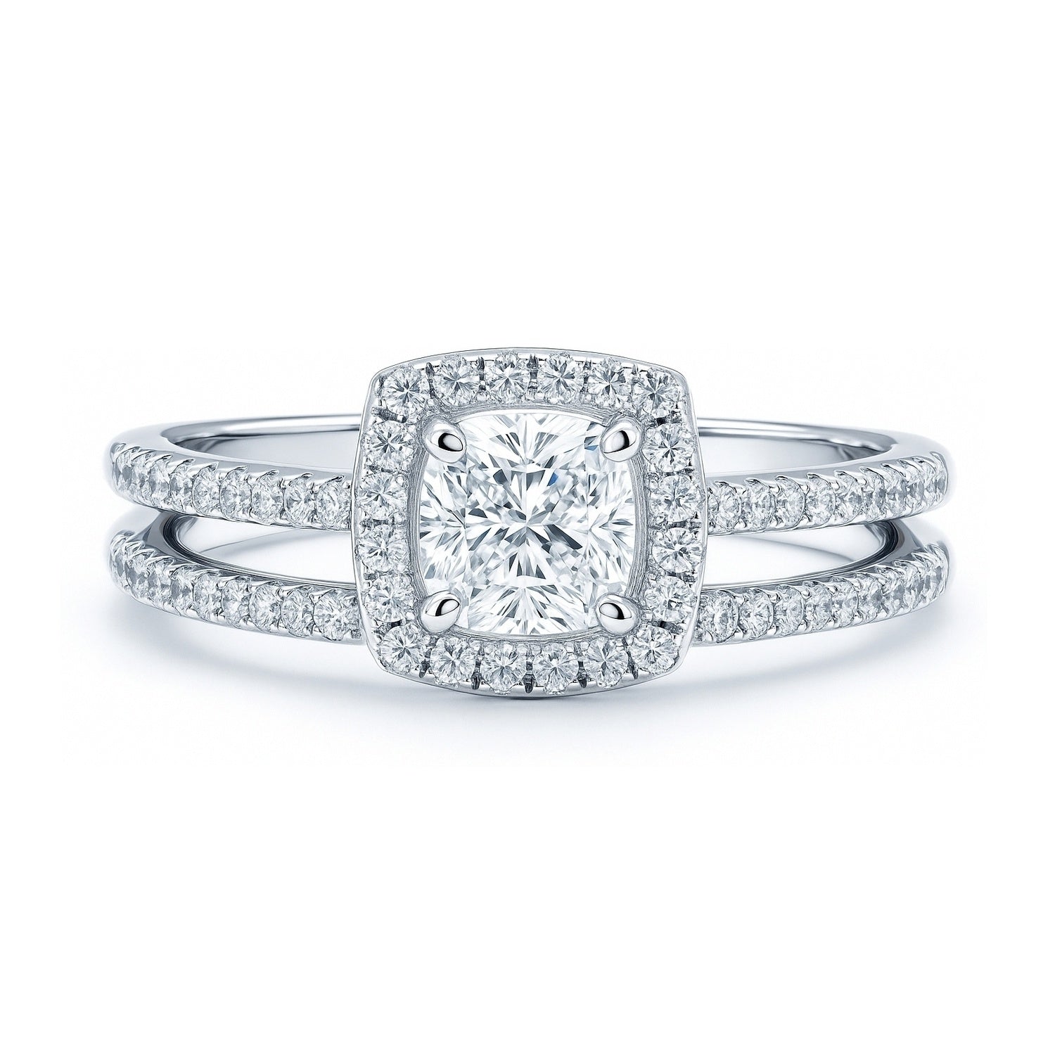 Halo Cushion CZ Ring Set in Sterling Silver, 1 of 11