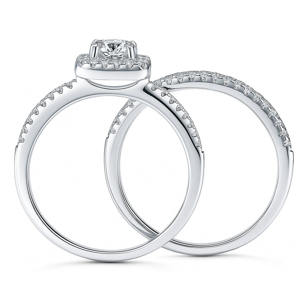 Sterling Silver Halo Promise CZ Wedding Engagement Ring Set – BERRICLE