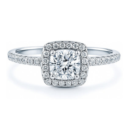 Halo Cushion Cut CZ Ring in Sterling Silver