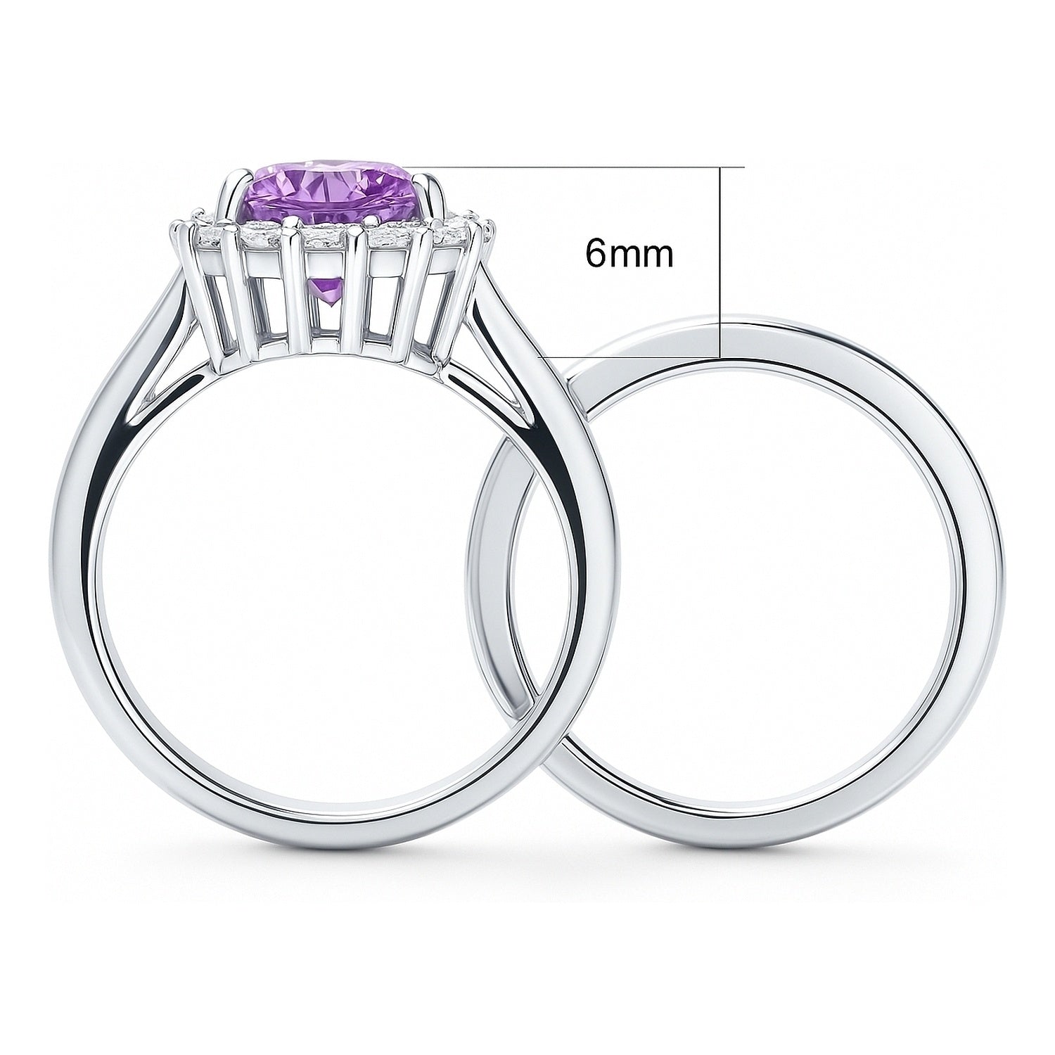 Halo Heart Purple Heart CZ Ring Set in Sterling Silver, 8 of 19