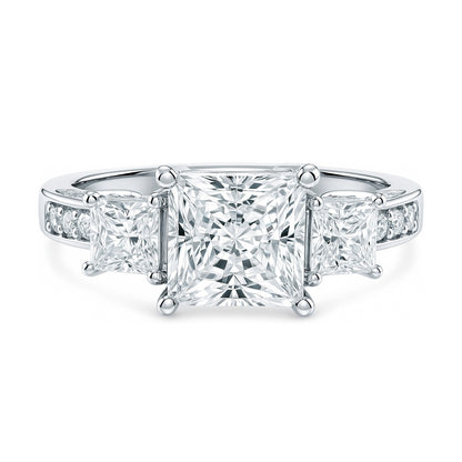 3-Stone 2ct Princess CZ Ring in Sterling Silver